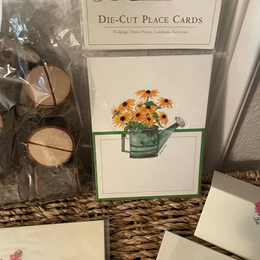 Pine Wood Place Setting Holders Caspari & Claudia Laub 1988 Die Cut Place Cards